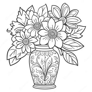 Colorful Flowers In A Decorative Vase Coloring Page 37684-30158