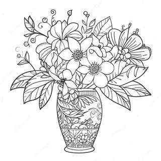 Colorful Flowers In A Decorative Vase Coloring Page 37684-30159