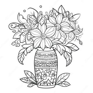 Colorful Flowers In A Decorative Vase Coloring Page 37684-30160