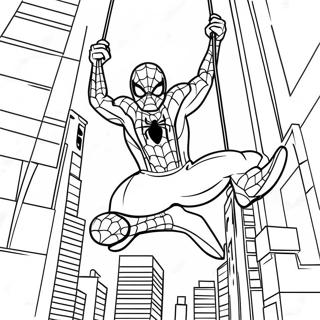 Spiderman Swinging Through The City Coloring Page 37704-30171