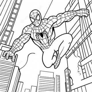 Spiderman Swinging Through The City Coloring Page 37704-30172