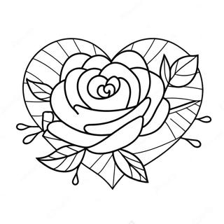 Elegant Heart Rose Coloring Page 3807-3083