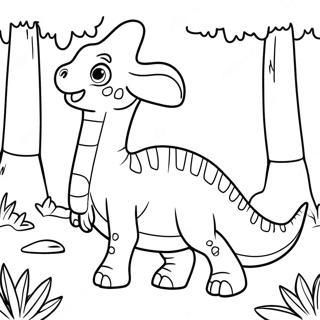 Cute Parasaurolophus Playing In The Forest Coloring Page 38244-30598