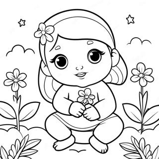 Cute Baby Jasmine In A Flower Garden Coloring Page 38284-30636