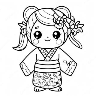 Cute Daki With Colorful Kimono Coloring Page 38384-30714