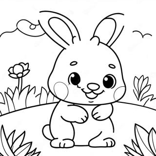 Happy Baby Bunny In A Garden Coloring Page 38524-30819