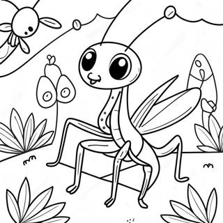 Cute Praying Mantis In Garden Coloring Page 38644-30910