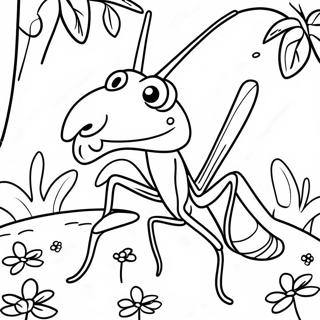 Cute Praying Mantis In Garden Coloring Page 38644-30912