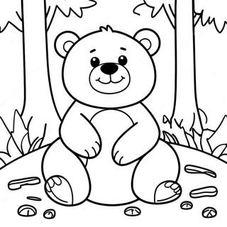 Cute Brown Bear In A Forest Coloring Page 3877-3135