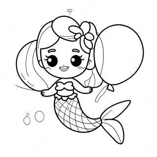 Cute Birthday Mermaid With Balloons Coloring Page 39004-31189