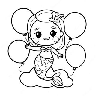 Cute Birthday Mermaid With Balloons Coloring Page 39004-31190