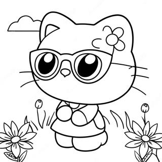 Cute Summer Hello Kitty With Sunglasses Coloring Page 39014-31202