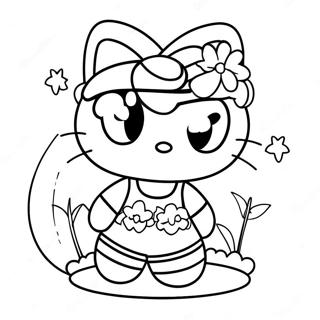 Cute Summer Hello Kitty With Sunglasses Coloring Page 39014-31203