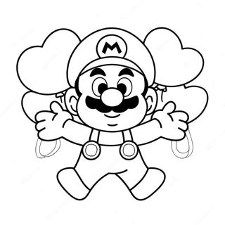 Cute Mario With Heart Balloons Coloring Page 39184-31334