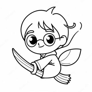 Cute Harry Potter Chibi Flying On A Broom Coloring Page 39204-31345