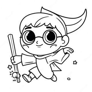 Cute Harry Potter Chibi Flying On A Broom Coloring Page 39204-31346