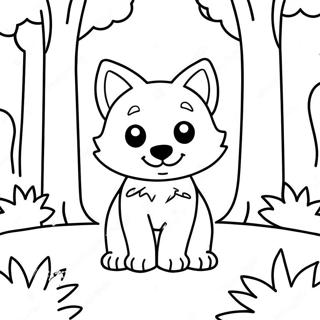 Adorable Kawaii Wolf In A Forest Coloring Page 39214-31355