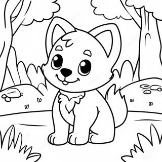 Adorable Kawaii Wolf In A Forest Coloring Page 39214-31356