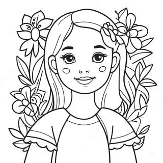 Charming Girl With Flowers Coloring Page 39264-31397