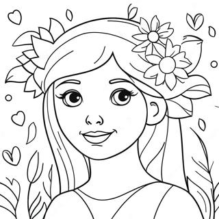 Charming Girl With Flowers Coloring Page 39264-31399