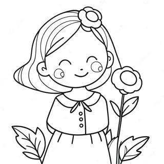 Charming Girl With Flowers Coloring Page 39264-31400