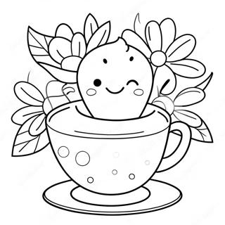 Cute Teacup With Flowers Coloring Page 39294-31419