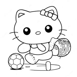 Cute Hello Kitty Kicking A Soccer Ball Coloring Page 39924-31912