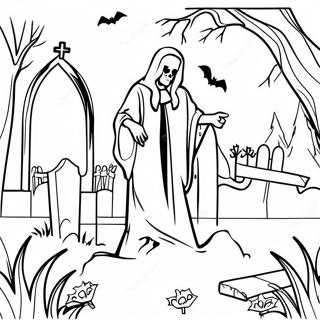 Spooky Graveyard Scene Coloring Page 40154-32091