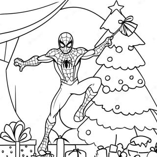 Spider Man Decorating A Christmas Tree Coloring Page 40294-32202