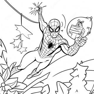 Spider Man Decorating A Christmas Tree Coloring Page 40294-32203