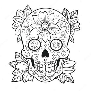 Colorful Calavera With Flowers Coloring Page 402-343