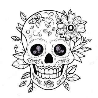 Colorful Calavera With Flowers Coloring Page 402-344