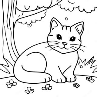 Sleepy Cat Under A Tree Coloring Page 4037-3262