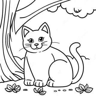 Sleepy Cat Under A Tree Coloring Page 4037-3263