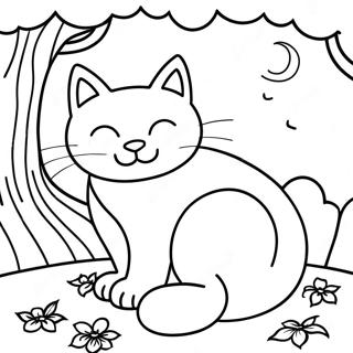 Sleepy Cat Under A Tree Coloring Page 4037-3341