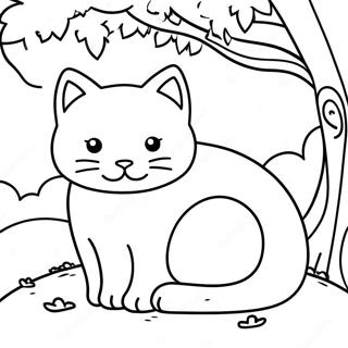 Sleepy Cat Under A Tree Coloring Page 4037-3342