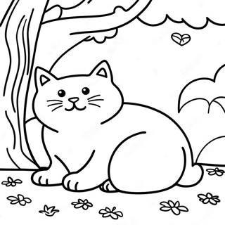 Sleepy Cat Under A Tree Coloring Page 4037-3343