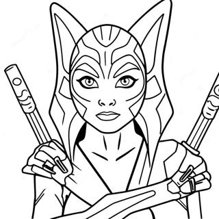 Ahsoka Tano With Lightsabers Coloring Page 41214-32916