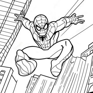 Spiderman 2099 Swinging Through City Coloring Page 4197-3473