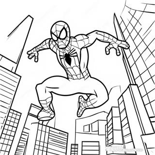 Spiderman 2099 Swinging Through City Coloring Page 4197-3476