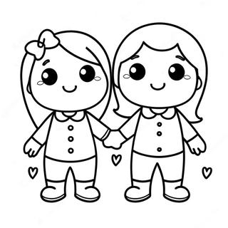 Cute Friends Holding Hands Coloring Page 42164-33671