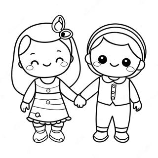 Cute Friends Holding Hands Coloring Page 42164-33672