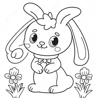 Cute Pink Bunny Girl With Flowers Coloring Page 42294-33777