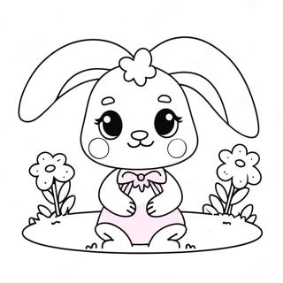 Cute Pink Bunny Girl With Flowers Coloring Page 42294-33778