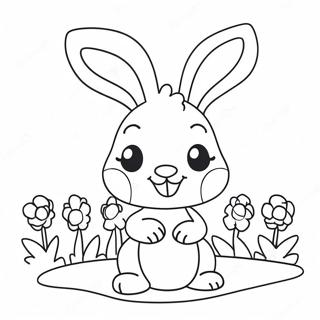 Cute Pink Bunny Girl With Flowers Coloring Page 42294-33779