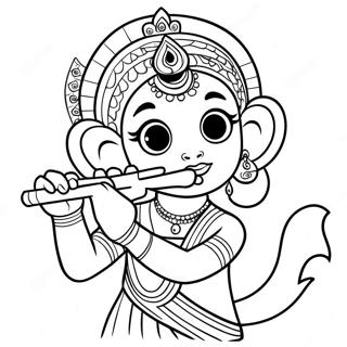 Colorful Krishna Playing Flute Coloring Page 42434-33889