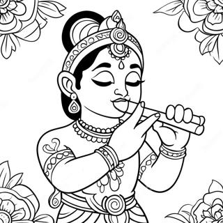 Colorful Krishna Playing Flute Coloring Page 42434-33892