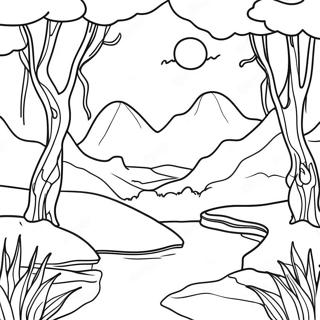 Grayscale Fantasy Landscape Coloring Page 42604-34022