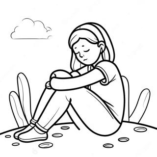 Sad Girl Sitting Alone Coloring Page 42843-34210