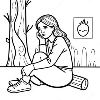 Sad Girl Sitting Alone Coloring Page 42843-34212